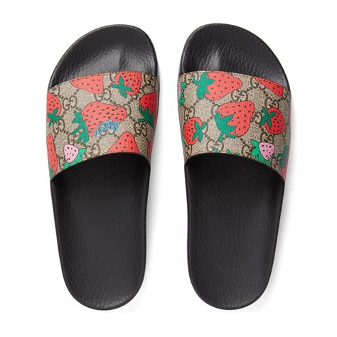 gucci strawberry slide sandals.